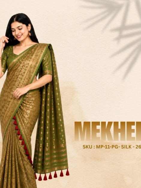 Olive Green Silk Mekhela
