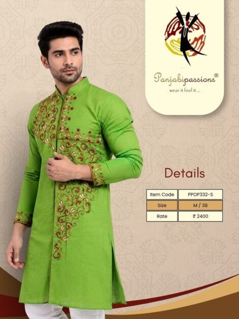 Grass Green Sherwani-Style Embroidered Men’s Panjabi