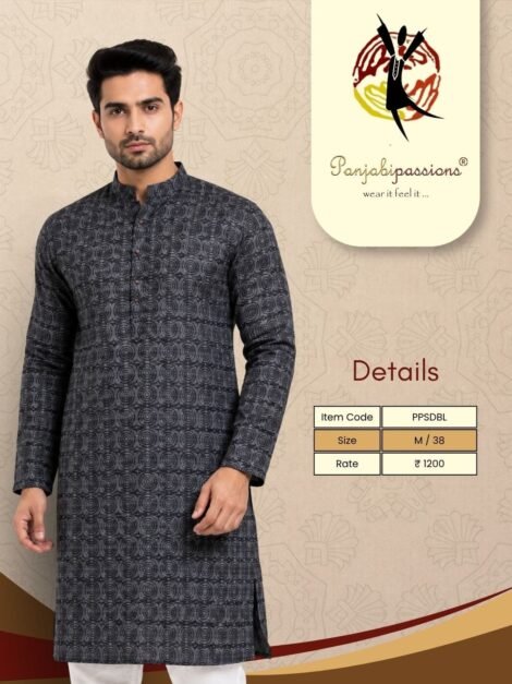 Charcoal Circle Print Men’s Panjabi