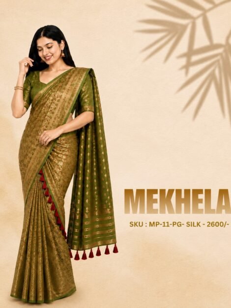 olive-green-silk-mekhela-chador-with-golden-zari-border