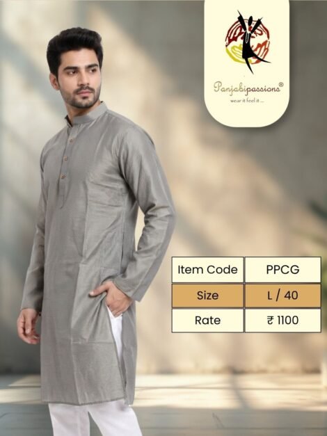 Grey Cotton Panjabi - size L