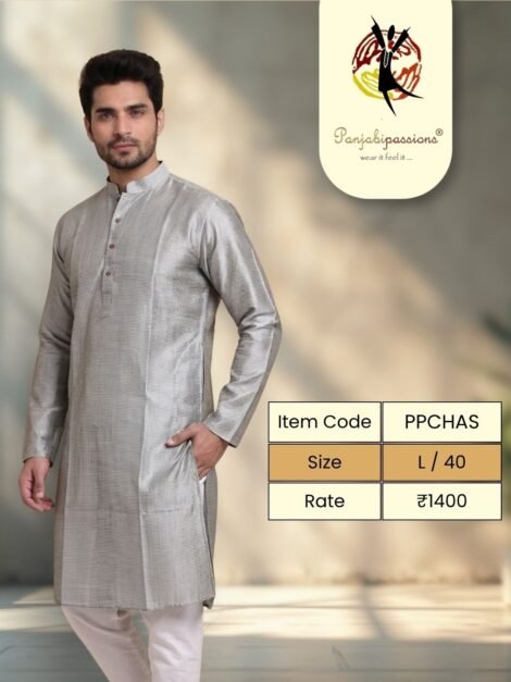 Silver Grey Silk-Blend Panjabi - size L