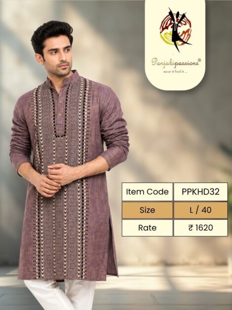 Mauve Panjabi with Embroidered Bands (L)
