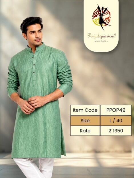 Sage Green Printed Cotton Panjabi (L)