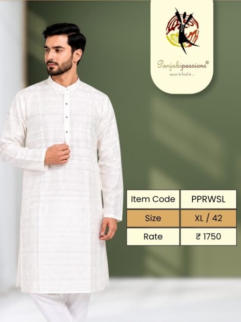 White Textured Silk-Blend Panjabi (XL)